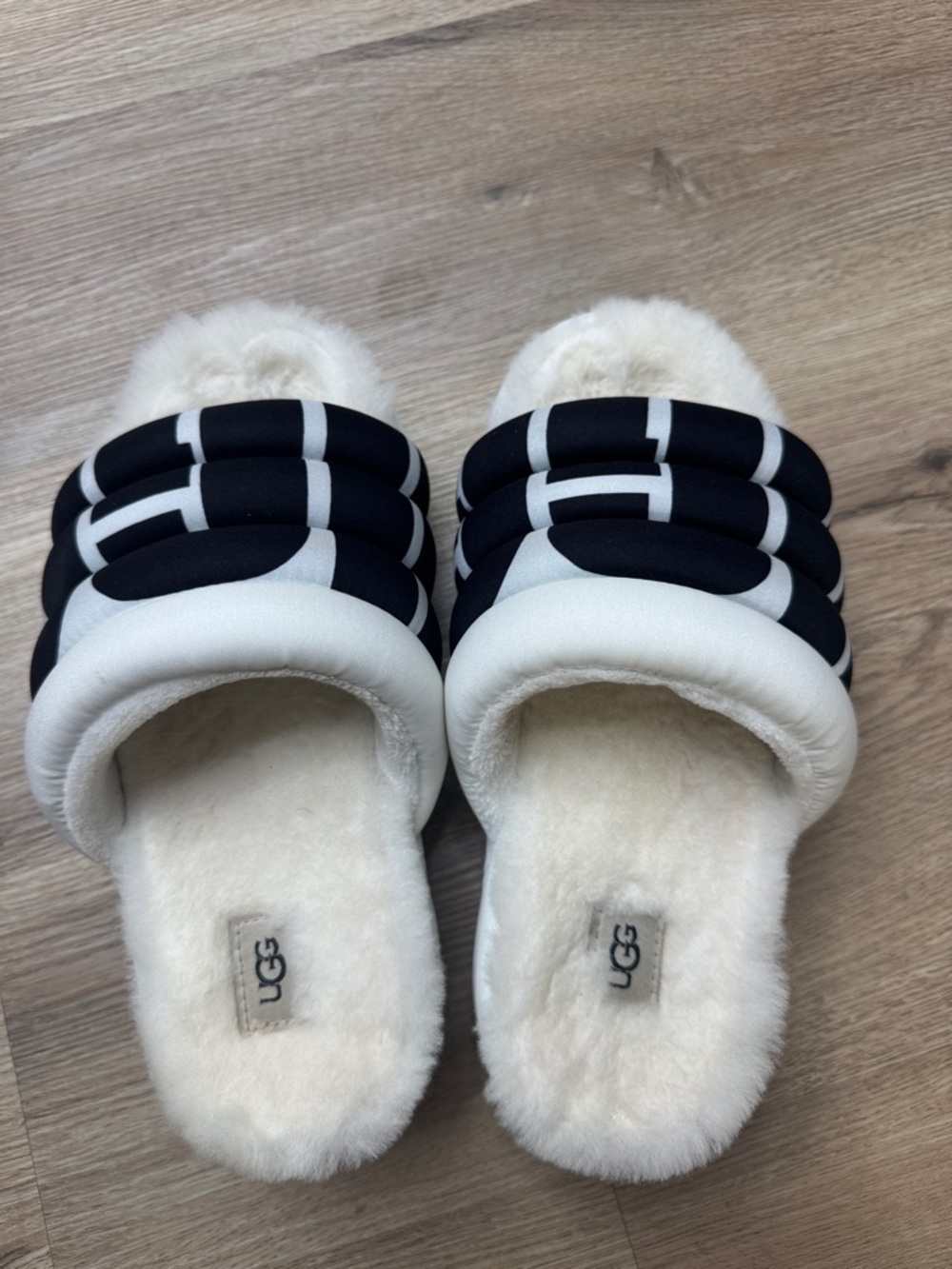 UGG Women’s Black & White Quilted Fluff Slides